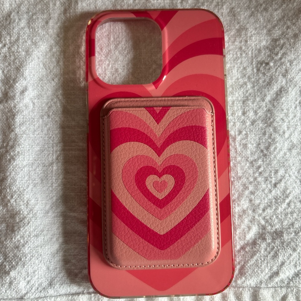 Pink Heart Pattern Phone Cardholder Case✨💖 IPhone 14 Plus